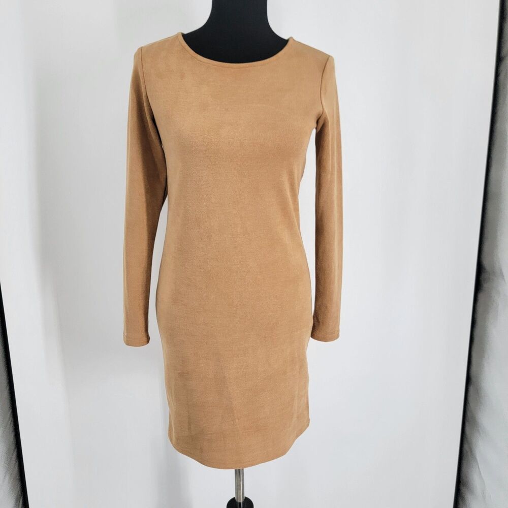 BB Dakota by Steve Madden Womens S Camel Brown Ribbed Long Sleeve Bodycon Dress
